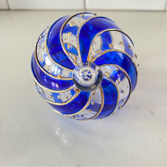 Blue, Gold And Clear Glass Colored Christmas Ornament - Picture 7 of 7